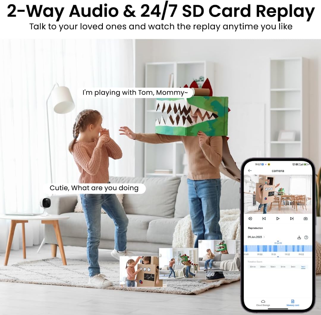 2K Cameras for Home Security-Outdoor/Indoor Camera for Dog/Cat/Pet/Nanny/Baby, Color Night Vision, White Light, Siren, 24/7 SD Recordings, Works with Alexa/Google Home, C1 (C1-White-2pack-2.4G)